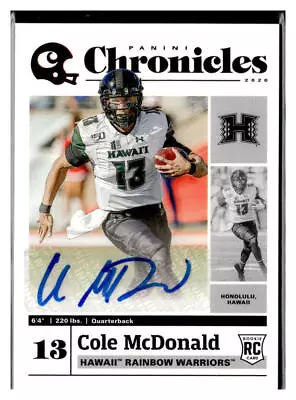 2020 Panini Chronicles Draft #4 Cole McDonald Auto RC Hawaii • $4