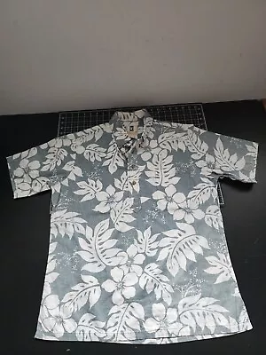 Kahala Men's Size L Blue Gray Hawaiian Shirt Tropical Monstera Print Pullover • $22.22