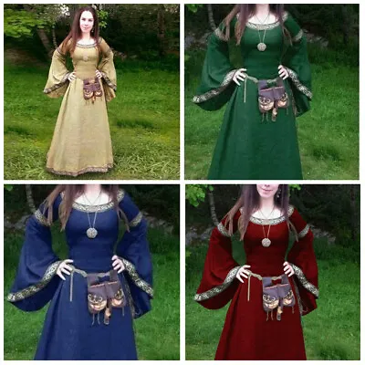 Women Medieval Dress Vintage Renaissance Gothic Dress Party Costume Gown Dresses • $31.59