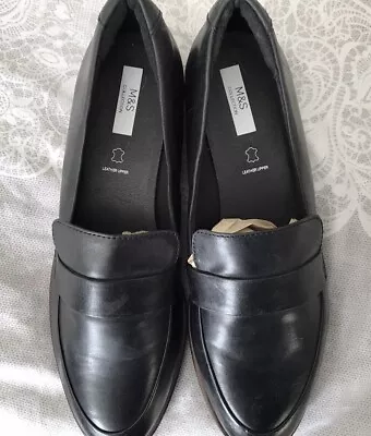 Marks And Spencer M&S Womens Black Flat Smart Shoes UK Size 8 Standard Fit • £0.99