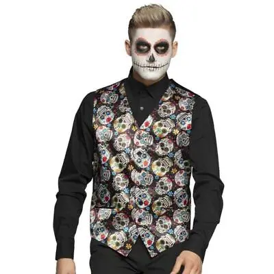 Boland Day Of The Dead Skull Waistcoat Men's Halloween Fancy Dress • £18.49