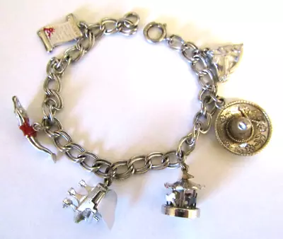 Vintage 1965 Danecraft 7  .925 Sterling Silver Charm Bracelet 24 Grams 6 Charms • $37.99