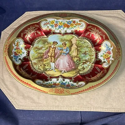 Vtg Daher Decorated Ware England Tin Victorian Couple Tin Metal Scalloped Tray • $8.25