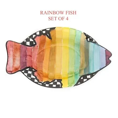 Mackenzie Rainbow Fish Small Dish Childs Set Of 2 New • $180