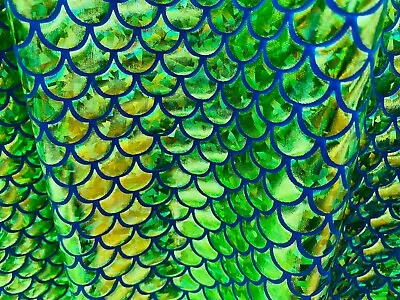 MERMAID Scale Fabric Fish Tail Material Stretch Spandex 59  Wide Green On Blue • £0.99