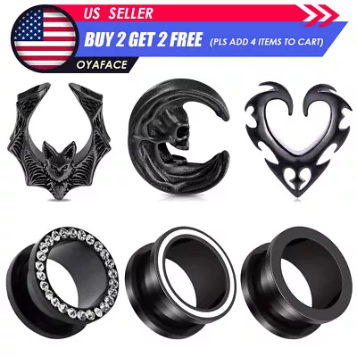 2PCS Black 316l Steel Flesh Tunnel Plugs Saddle Ear Spreader Ear Gauges Piercing • $3.97