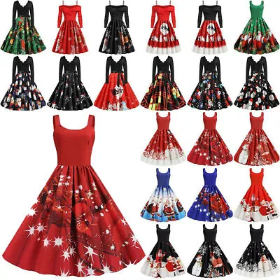 $26.79 • Buy Women Evening Party Christmas Print Xmas Swing Dress Retro Skater A-Line Dresses