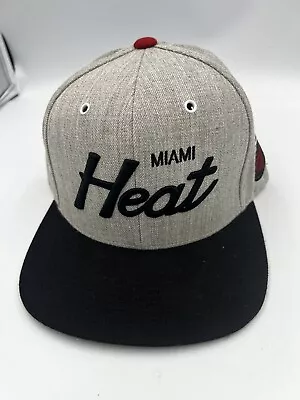 MIAMI HEAT Hat Gray / Black Adjustable Snapback Cap Mitchell & Ness Wide Brim • $14
