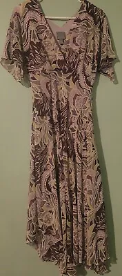 Rabbit Rabbit Rabbit Women's Boho Purple Paisley Long Flowy Lined Dress Size 10 • $35