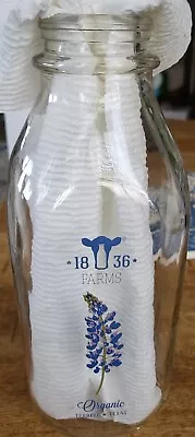 1836 Farms Terrell TX 32 Oz. Texas Bluebonnet Glass Milk Bottle Collectible • $20