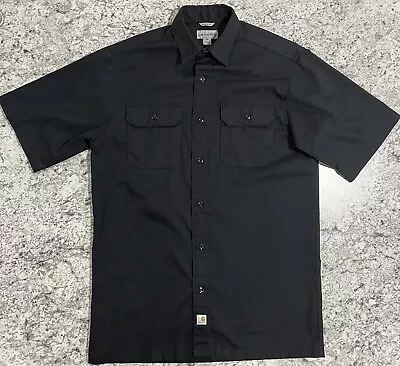 Carhartt Shirt Mens Medium Relaxed Fit Twill Workwear Mechanic S223 Black • $17.87