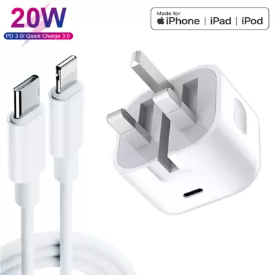 100% Genuine USB-C 20W Fast PD Plug Charger/Cable Lead For Apple IPhones & IPad • £10.72