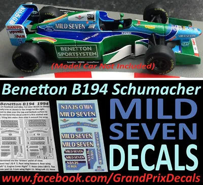 Formula 1 Car Collection Benetton B194 MILD SEVEN Water Slide 1994 DECALS 1:43 • £6