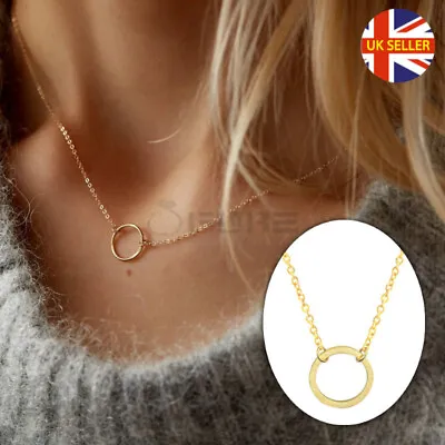 Eternity Karma Cut Out Circle Pendant Gold Plated Chain Choker Necklace Jewelry • £3.95