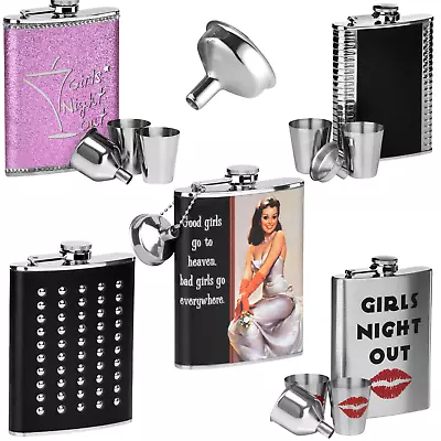 Hip Flask 8oz Stainless Steel Leather Effect 8oz Pink Black • £6.49