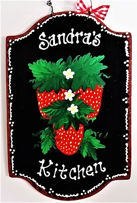 STRAWBERRY Personalized Name KITCHEN SIGN Wall Hanger Plaque Strawberries Decor • $13