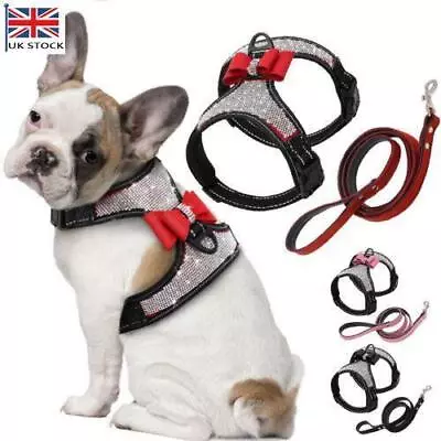 £9.89 • Buy Rhinestone Dog Harness Bow Tie Bling Diamante Collar Crystal Pet Puppy Vest