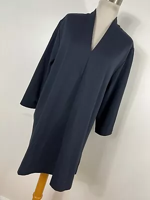 J Jill XL Shirt Top Navy Blue V Neck 3/4 Sleeve Ponte Long Tunic Stretch B3 • $20.40