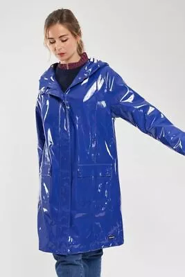 Blue PVC Vinyl Women’s Shinny Rain Coat Waterproof Winters Coat • $82.49