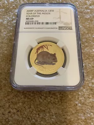 2008 Perth Mint Colorized Gold Coin Lunar Mouse Rat Series-2 1/2 Oz NGC MS 69 • $1499.99