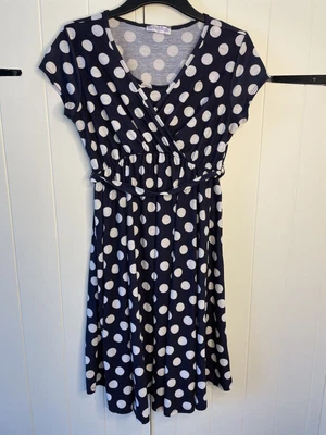£9 • Buy Bluebell Maternity Dress Polka Dot Jersey Size 10 Blue & White Knee Length
