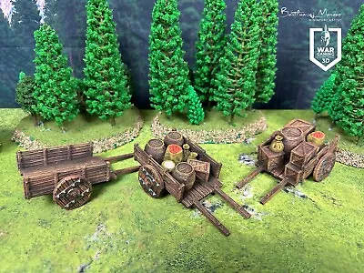 For Lord Of The Rings Printed Terrain Scenery  Set Of 3 Merchant Carts • £14.99