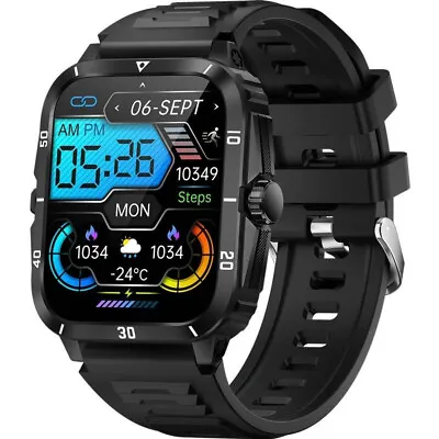 Smart Watch Black Android IOS 3ATM Waterproof Bluetooth Men Gifts Health Monitor • £23.99