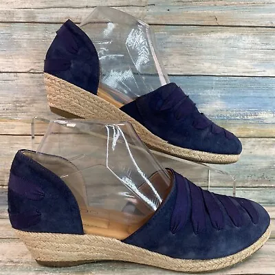 Me Too Netta Blue Nubuck Leather D'Orsay Espadrille Shoe Wedge Heel Womens 7.5M • $20.10