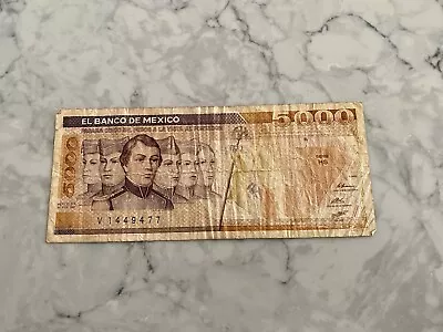 5000 Pesos Mexico Bank Note 1987 Serie HS Circulated • $4.75