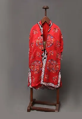 Antique Chinese Qing Dynasty Silk Embroidery Textile Jacket Robe  • $350