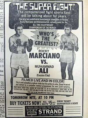 2 1970 Newspapers W ADs For Fantasy HEAVYWEIGHT BOXING  MARCIANO Vs MUHAMMAD ALI • $20