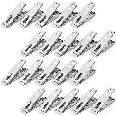 Vinsani Pack Of 20 Stainless Steel Spring Loaded Metal Laundry Clothes Clip Pegs • £2.99