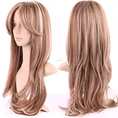 Ombre Wig Women Ladies Long Curly Hair Full Wig Real Heat Resistant Synthetic • $24.31