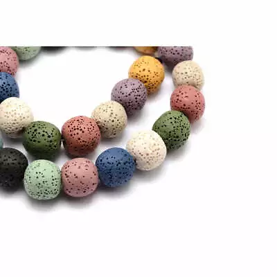 1 Strand Natural Dyed Lava Rock Round Gemstone Beads - Random Mix - 8mm - P00106 • £6.79