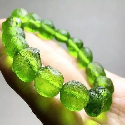 Green Moldavite Czech Meteorite Bracelet Rough 8mm Energy Stone Jewelry Gift • $11.99