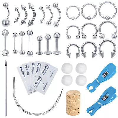 42Pcs Professional Piercing Kit Stainless Steel Ear Nose Belly Lip Jewelry Set • $6.99