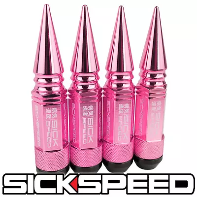 Sickspeed 4 Pc Pink Spiked Aluminum Extended 108mm 3pc Lug Nuts 12x1.5 N20 • $23.95