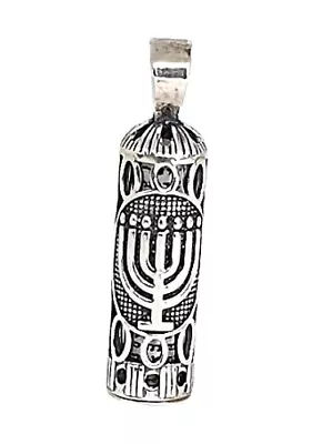 925 Sterling Silver Mezuzah With Menorah Necklace - Pendant With Shema Yisrael • $33.99