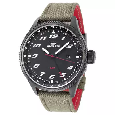 GLYCINE Airman Contemporary Black Dial Quartz Green Cordura Band Swiss Watch • $195.99