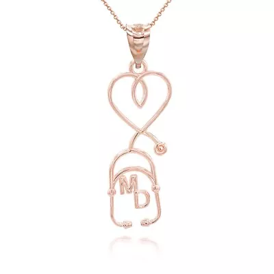 10K Solid Gold Medical Doctor MD Heart Stethoscope Pendant Necklace  • $204.24