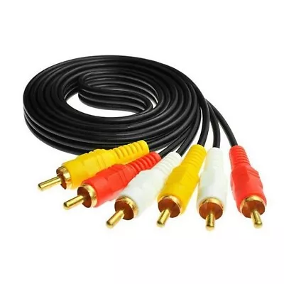 Triple 3 X RCA Phono Plug Male To Plug Male AV TV Composite Video Cable Lead • £2.80