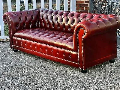 Vintage English Red Tufted Leather Chesterfield Sofa  • $3750