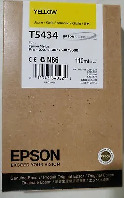 Epson 110ml Ink T5434 Yellow Stylus 4000/4400/7600/9600 • $64.95