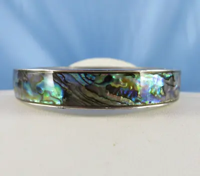 Pretty Silver Tone ABALONE INLAY Bangle BRACELET Magnetic Closure • $15.95
