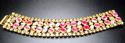 HOBE 1957 Amazing Pink Givre & Yellow Rhinestone Vintage Bracelet • $199.99