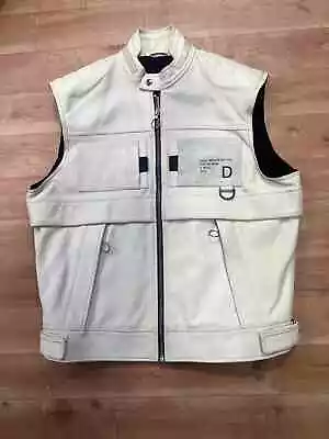 Designer Rare DIESEL Men's $1100 White Sleeveless Leather Jacket Vest Gillet L • $349