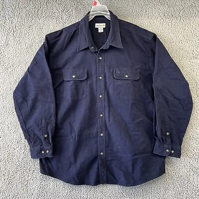 $21.83 • Buy Vintage Carhartt Button Up Shirt Mens 3XL Navy Blue Chamois Cloth Soft Twill