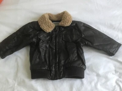£9.65 • Buy M&S Autograph Boys Brown Faux Leather Aviator /Biker Jacket 3-6 Months