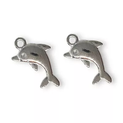 20 X Dolphin Charms Ocean Pendant Sealife Nautical Charms Silver Plated 17x13mm • £2.99