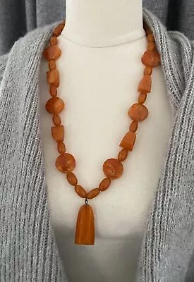 Vintage Art Deco Butterscotch Orange Coloured Bakelite Geometric Bead Necklace • $380